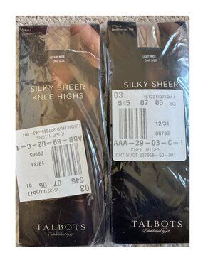 Talbots Silky Sheer Knee High Socks NWT 2 Pack Med Nude & Light Nude